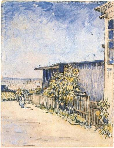 Vincent Van Gogh - Cabane avec des tournesols - 1887 -Aquarelle